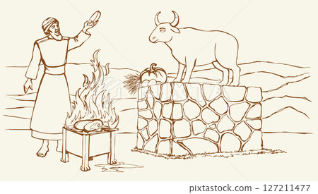 Vector drawing. Man worship idol Vector drawing. Man worship idol 127211477