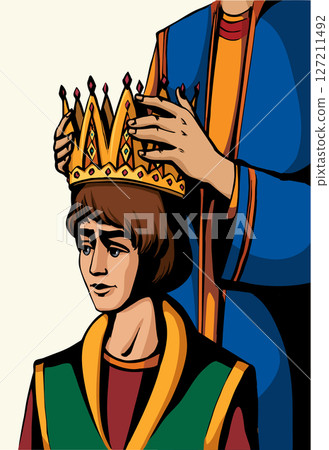 Vector drawing. Hands holds a crown 127211492