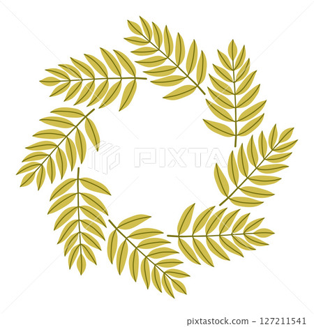 Simple ash leaf branch circle frame. Cute wreath border of autumn leaves. Hello fall. Vector seasonal illustration. Template for poster, postcard. Simple ash leaf branch circle frame. Cute wreath border of autumn leaves. Hello fall. Vector seasonal illustration. Template for poster, postcard. 127211541