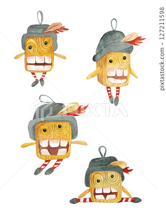 Christmas nutcracker. Set of the character in different poses. Watercolor illustration for your design 127211598