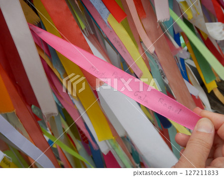 Background of colorful ribbons with messages Background of colorful ribbons with messages 127211833