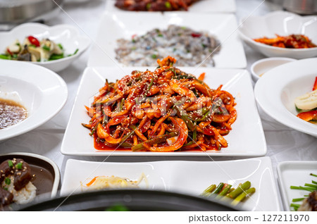 Korean food. Octopus with Vinegar Dressing 127211970