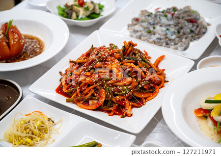 Korean food. Octopus with Vinegar Dressing 127211971