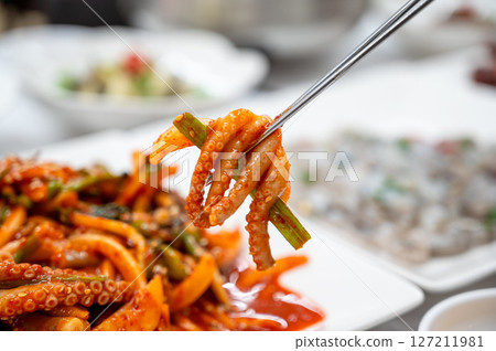 Korean food. Octopus with Vinegar Dressing 127211981