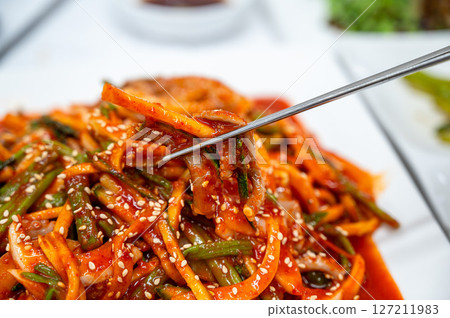 Korean food. Octopus with Vinegar Dressing 127211983