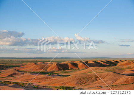 Red stupa rocks landscape, Mongolia. Gobi desert Red stupa rocks landscape, Mongolia. Gobi desert 127212175
