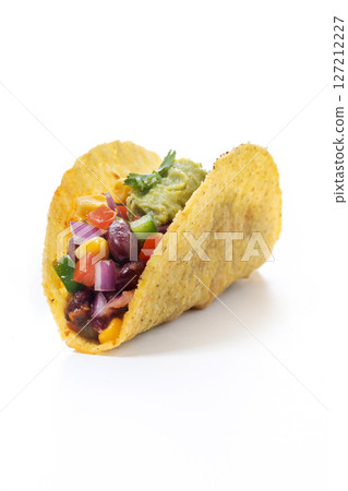 Vegetarian Taco isolated on White Background Vegetarian Taco isolated on White Background 127212227