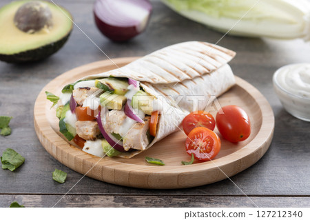 A delicious grilled chicken wrap 127212340