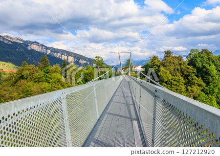 Suspension pedestrian panorama bridge over the Gummi gorge in Sigriswil, Switzerland 127212920