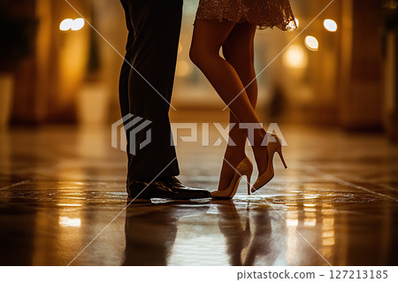 Legs of a man and a woman dancing variety dances. A dance class 127213185