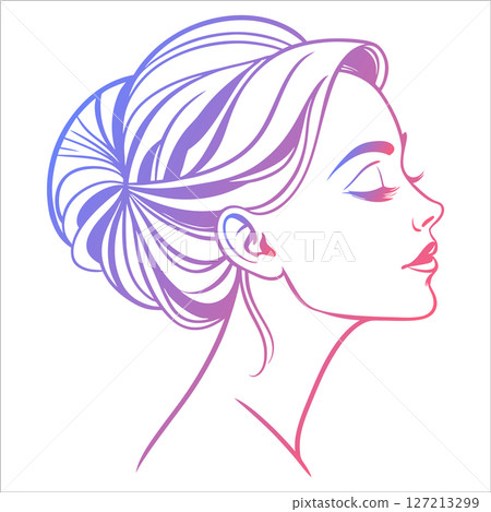 Elegant Beauty Salon Logo, Minimalist Line Art of a Womans Face 127213299