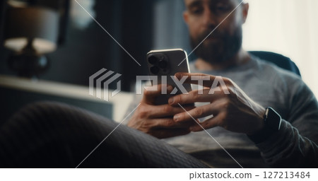 Financial Expert, Businessman Working on Smartphone, Monitoring Exchange Market Charts 127213484