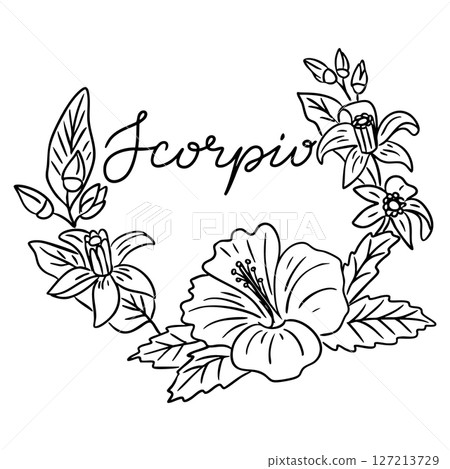 Scorpio zodiac sign with blooming flowers Scorpio zodiac sign with blooming flowers 127213729