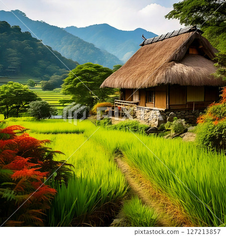 Old Japanese house with thatched roof 127213857