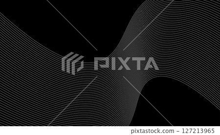 Abstract black background with flowing white curved lines creating a wave effect. Vector illustration 127213965
