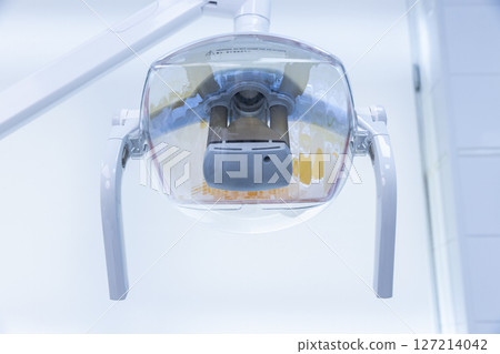 State-of-the-Art Dental Examination Light in a Modern Clinic Environment, Highlighting the Importance of Dental Hygiene and Patient Care in Contemporary Dentistry Practices 127214042
