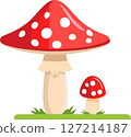 Fly Agaric Mushrooms Vector Drawn Cartoon. Amanita Muscaria, Illustration 127214187