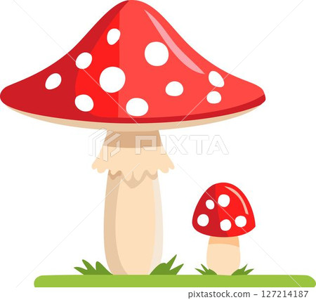 Fly Agaric Mushrooms Vector Drawn Cartoon. Amanita Muscaria, Illustration 127214187