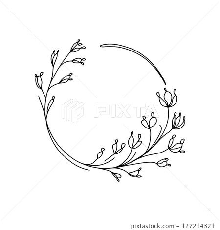 Botanical Wreath with Light Tulip Sprigs. A light and airy botanical wreath with fine tulip sprigs in a minimalist style. Great for elegant wedding themes and soft branding. 127214321