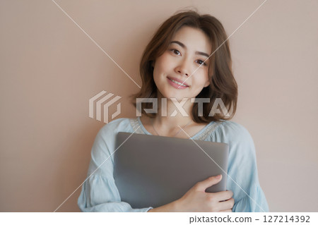 Woman with a laptop Generative AI Woman with a laptop Generative AI 127214392