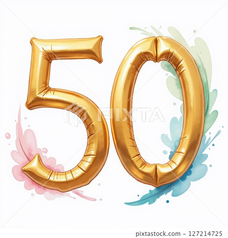 Fifty balloons in gold, celebrating a milestone birthday. 127214725