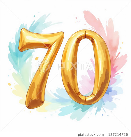 Seventy birthday illustration with golden balloon numbers. 127214726