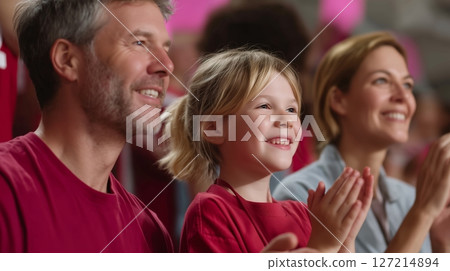 Families cheer together at a sports event filled with excitement and joy during a lively community gathering 127214894