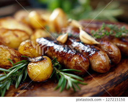 Grilled Sausages with Roasted Potatoes Grilled Sausages with Roasted Potatoes 127215150