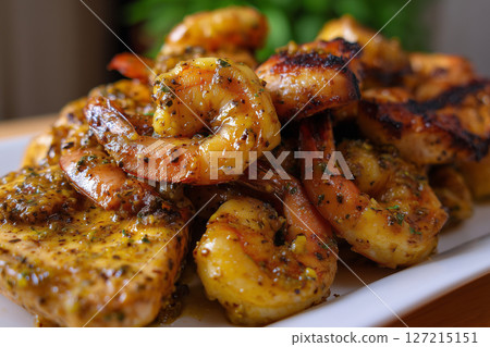 Honey Garlic Glazed Shrimp. Seafood concept 127215151