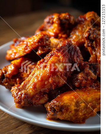 Crispy Glazed Chicken Wings on Plate Crispy Glazed Chicken Wings on Plate 127215153