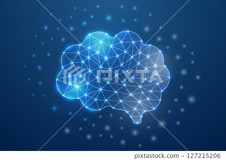 Human brain 3d symbol in low poly style. Mind design concept illustration. Organ polygonal wireframe Human brain 3d symbol in low poly style. Mind design concept illustration. Organ polygonal wireframe 127215206