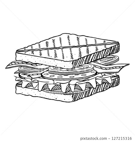 Grilled bread sandwich drawing - vector illustration 127215316