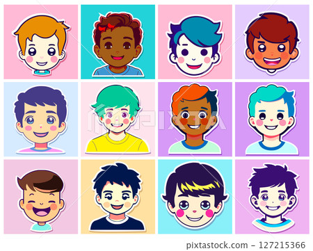 Stickers in the shape of boys heads 127215366