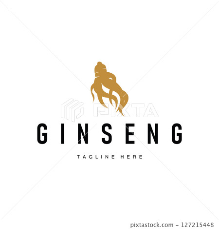 Ginseng logo design concept of natural herbal plant logo from nature with ginseng silhouette as symbol illustration template 127215448