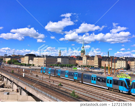 Railway tracks and trains near Stockholms main train station in Norrmalm area, Stockholm, Sweden Railway tracks and trains near Stockholms main train station in Norrmalm area, Stockholm, Sweden 127215656