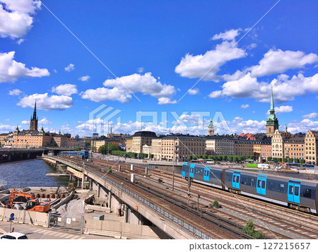 Railway tracks and trains near Stockholms main train station in Norrmalm area, Stockholm, Sweden Railway tracks and trains near Stockholms main train station in Norrmalm area, Stockholm, Sweden 127215657