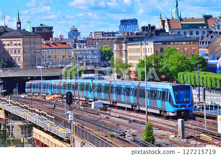 Railway tracks and trains near Stockholms main train station in Norrmalm area, Stockholm, Sweden Railway tracks and trains near Stockholms main train station in Norrmalm area, Stockholm, Sweden 127215719