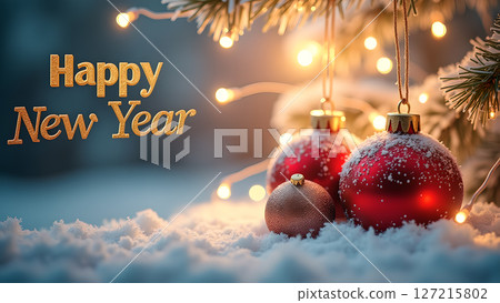 Golden 2026 New Year Celebration on Snowy Backdrop with Starry Lights 127215802