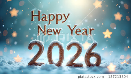 A captivating image showcasing the arrival of the year 2026 in a snowy, festive scene 127215804