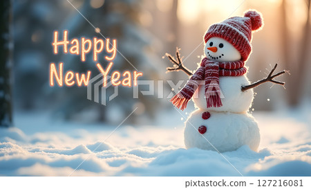 Enchanting Winter Wonderland: A Festive Snowman Celebrating the New Year's Arrival Enchanting Winter Wonderland: A Festive Snowman Celebrating the New Year's Arrival 127216081