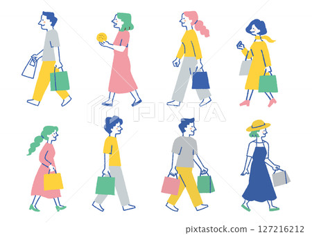 Set of people walking with shopping bags_color 127216212