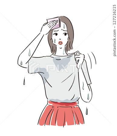 Young woman suffering from excessive sweating 127216215