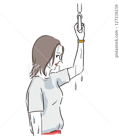 Young woman suffering from excessive sweating 127216216