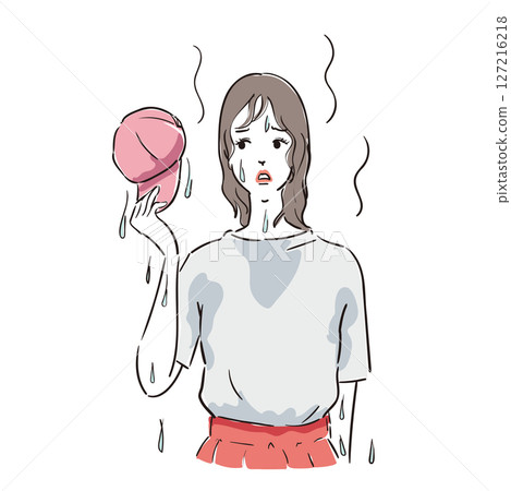 年輕女子因過度出汗而痛苦 年輕女子因過度出汗而痛苦 127216218