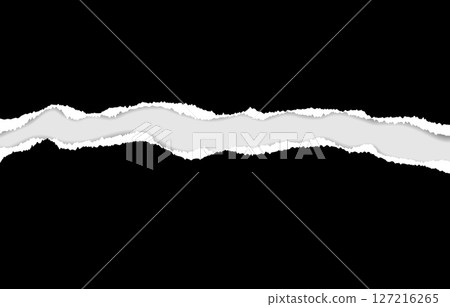 Torn paper strip with rough edge and layered paper texture, isolated on plain backdrop. Perfect for note-style graphics, retro design, or promotional banners. 127216265