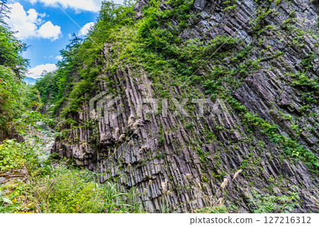Niigata, Kiyotsu Gorge: A V-shaped columnar jointed valley Niigata, Kiyotsu Gorge: A V-shaped columnar jointed valley 127216312