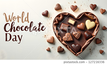 Delicious heart shaped chocolate pralines in a heart shaped box for World Chocolate Day Delicious heart shaped chocolate pralines in a heart shaped box for World Chocolate Day 127216336