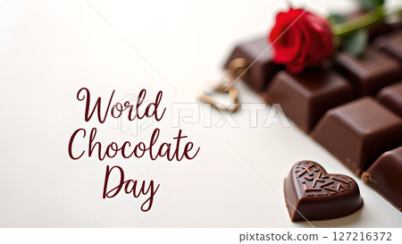 Celebrate World Chocolate Day with decadent treats and romantic red rose 127216372