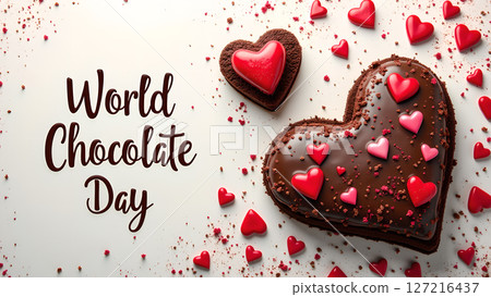 Celebration of World Chocolate Day with Heart-Shaped Chocolates and Decorations 127216437