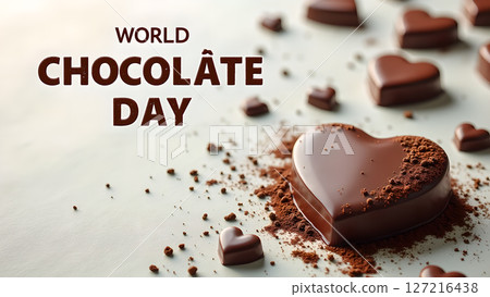 Heart-Shaped Chocolates and World Chocolate Day Celebration with Decorative Cocoa Heart-Shaped Chocolates and World Chocolate Day Celebration with Decorative Cocoa 127216438